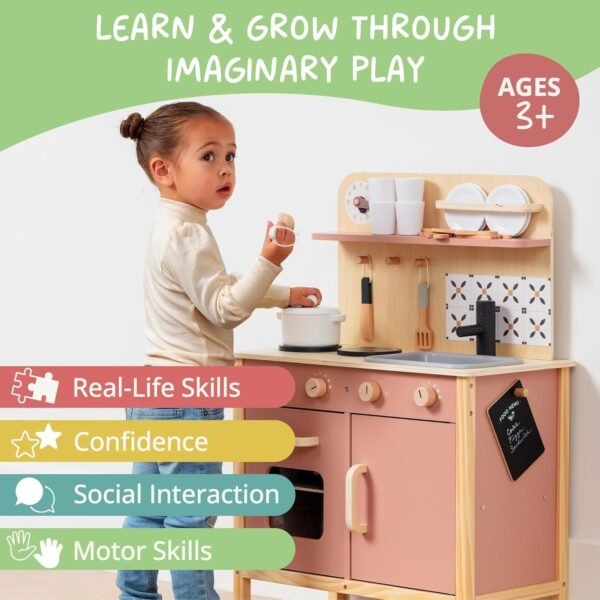 Wooden Pretend Play Kitchen Set with Accessories