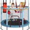 Kids’ Trampoline with Safety Net & Adjustable Gymnastics Bar