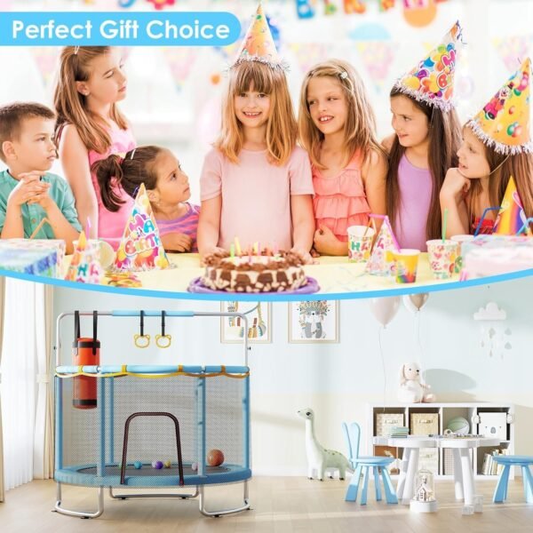 Kids’ Trampoline with Safety Net & Adjustable Gymnastics Bar